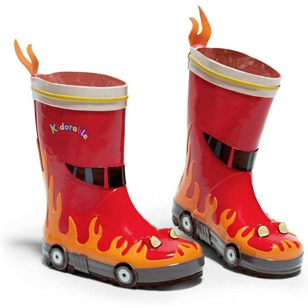 Kidorable Toddler Baby Multicolor Fireman Truck Print Lined Rubber‎ Rain Boots 5